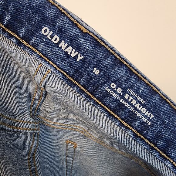 Old Navy OG Straight Leg Jeans Size 18 Blue High Rise Blue Whiskering Stretch - Picture 10 of 10